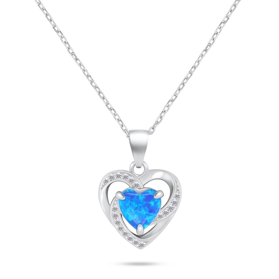 Brilio Silver Půvabný stříbrný náhrdelník Srdce s opálem NCL154WB - Náhrdelníky