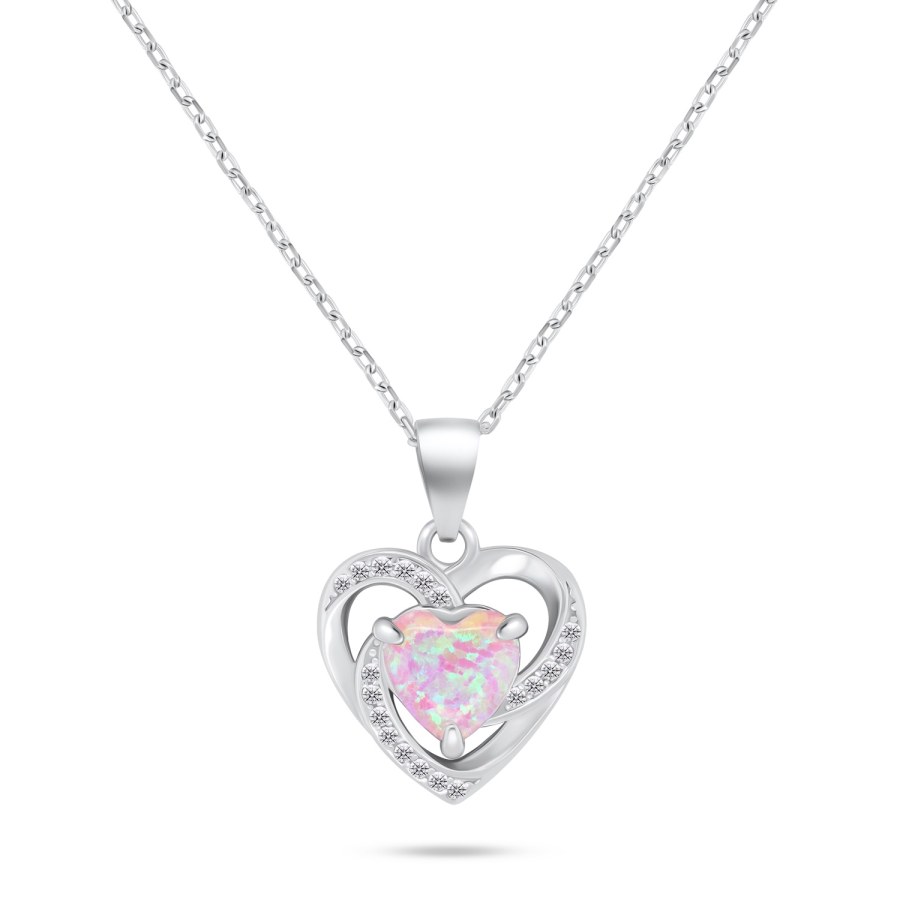 Brilio Silver Půvabný stříbrný náhrdelník Srdce s opálem NCL154WP - Náhrdelníky
