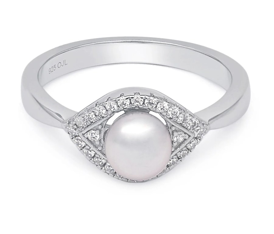 Brilio Silver Půvabný stříbrný prsten s pravou perlou ML05671L 54 mm - Prsteny Prsteny s kamínkem
