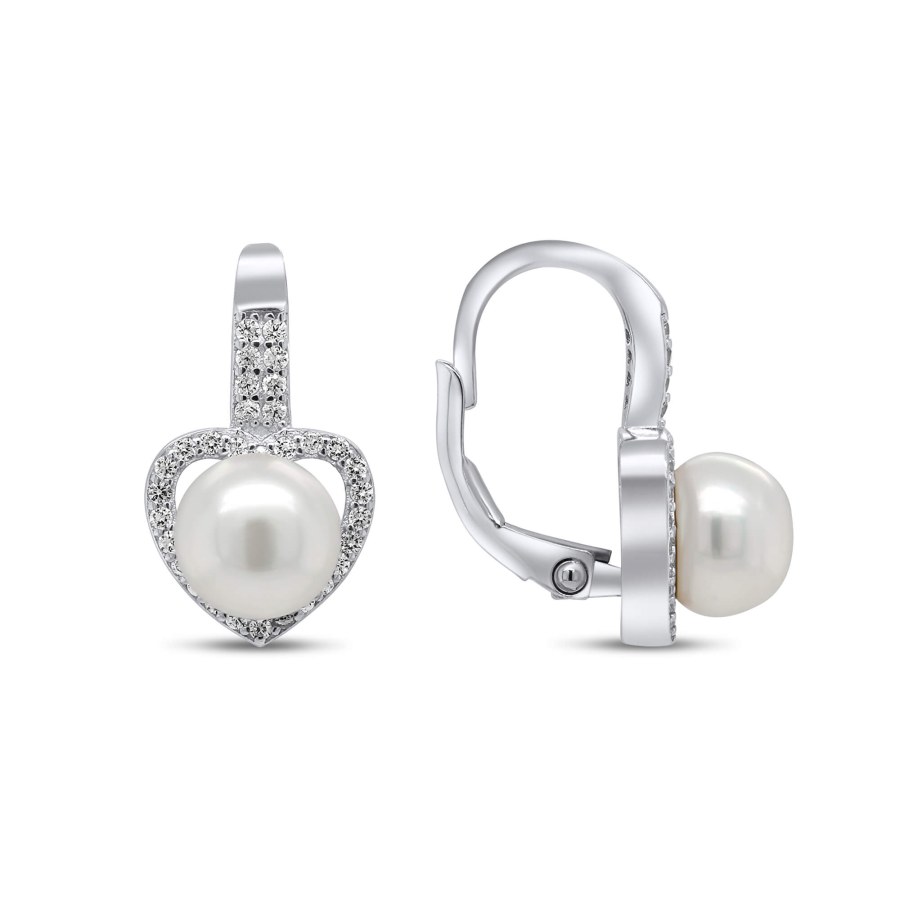 Brilio Silver Romantické stříbrné náušnice s perlou a zirkony EA95 - Náušnice Visací náušnice