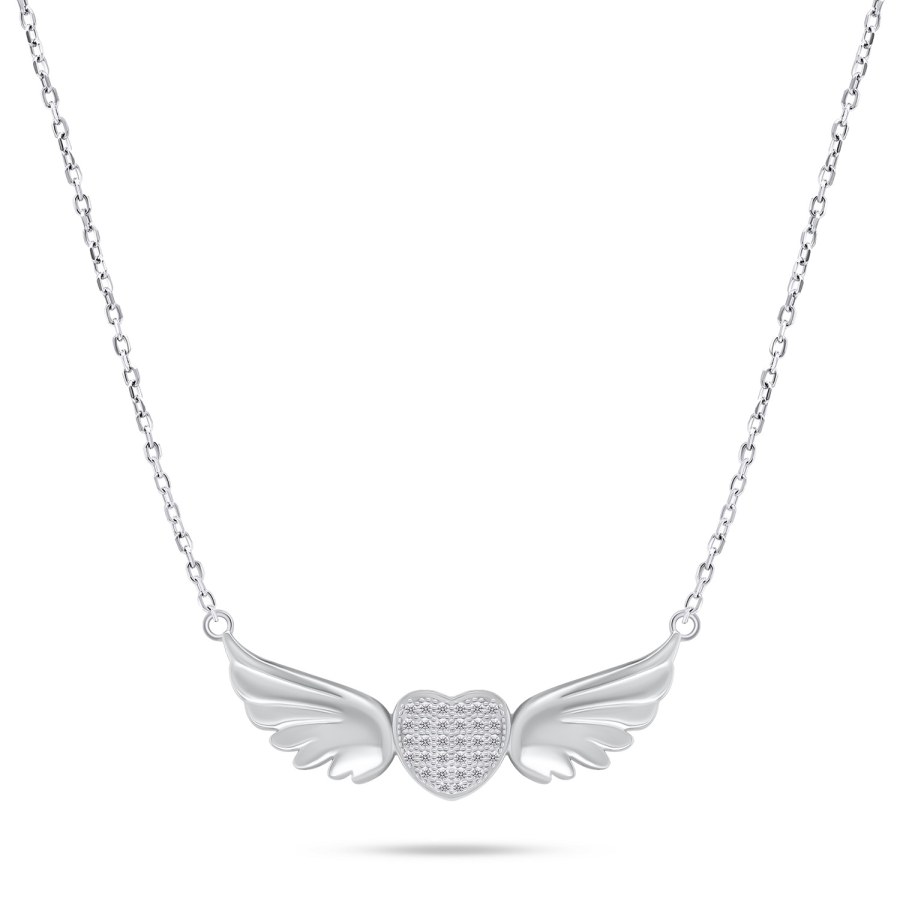 Brilio Silver Romantický stříbrný náhrdelník srdce s křídly NCL85W - Náhrdelníky
