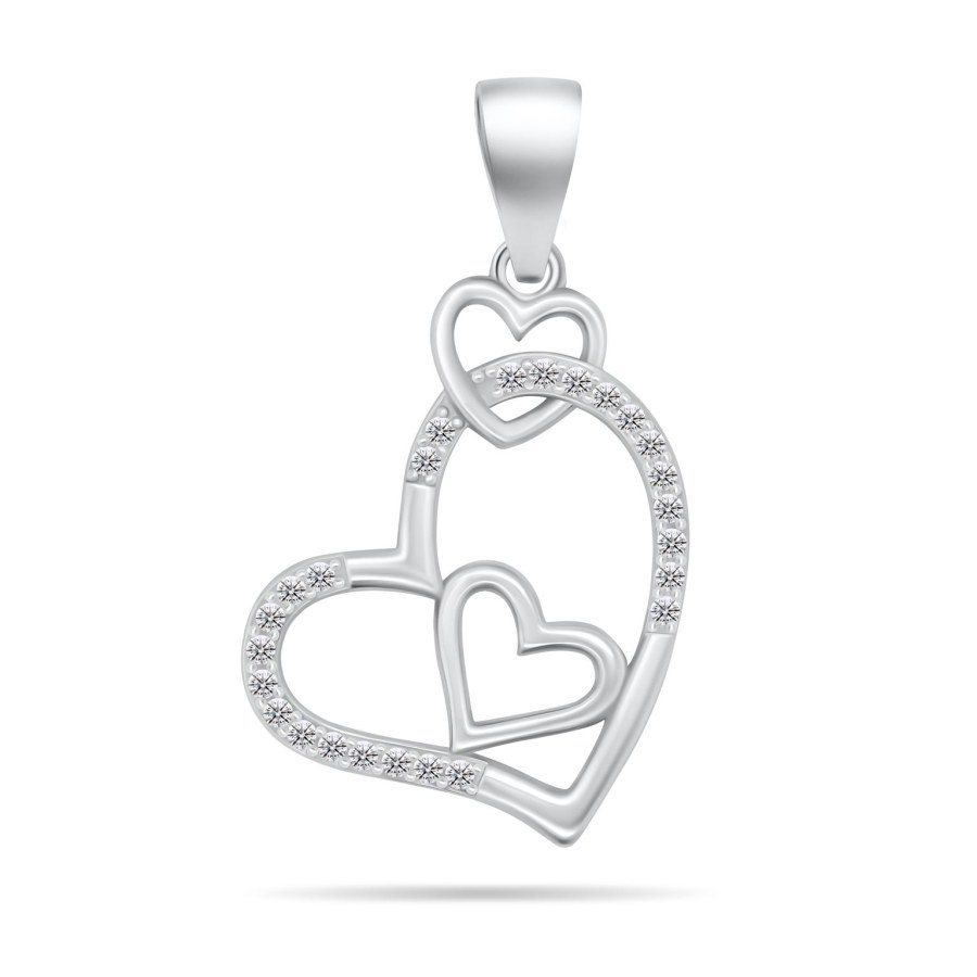 Brilio Silver Romantický stříbrný přívěsek srdce se zirkony PT12W - Přívěsky a korálky
