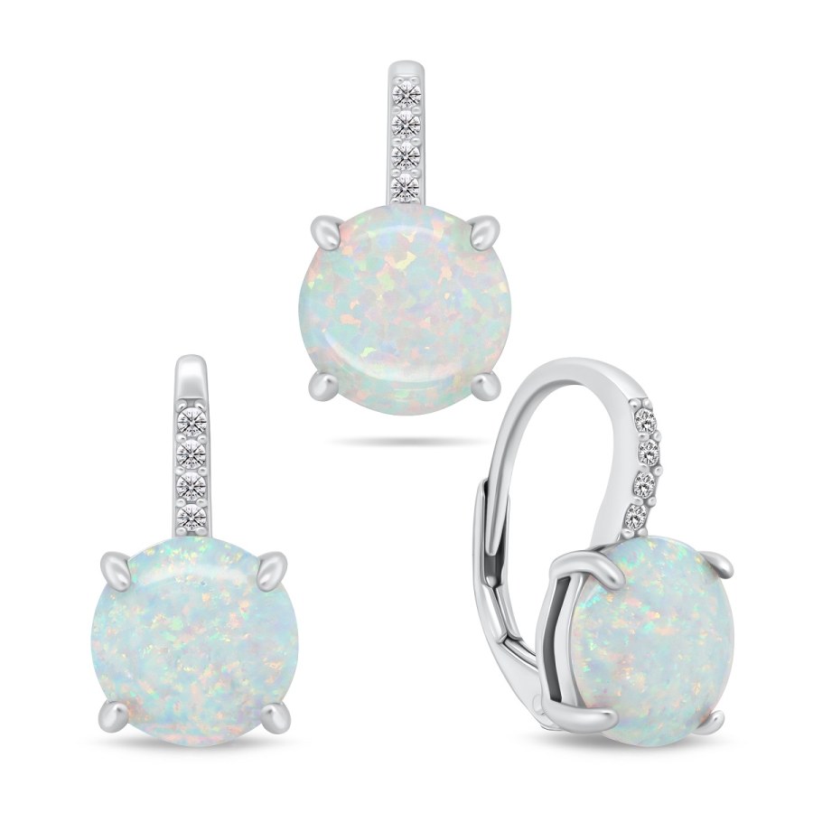 Brilio Silver Půvabný set šperků se syntetickými opály SET250W - Náušnice Visací náušnice
