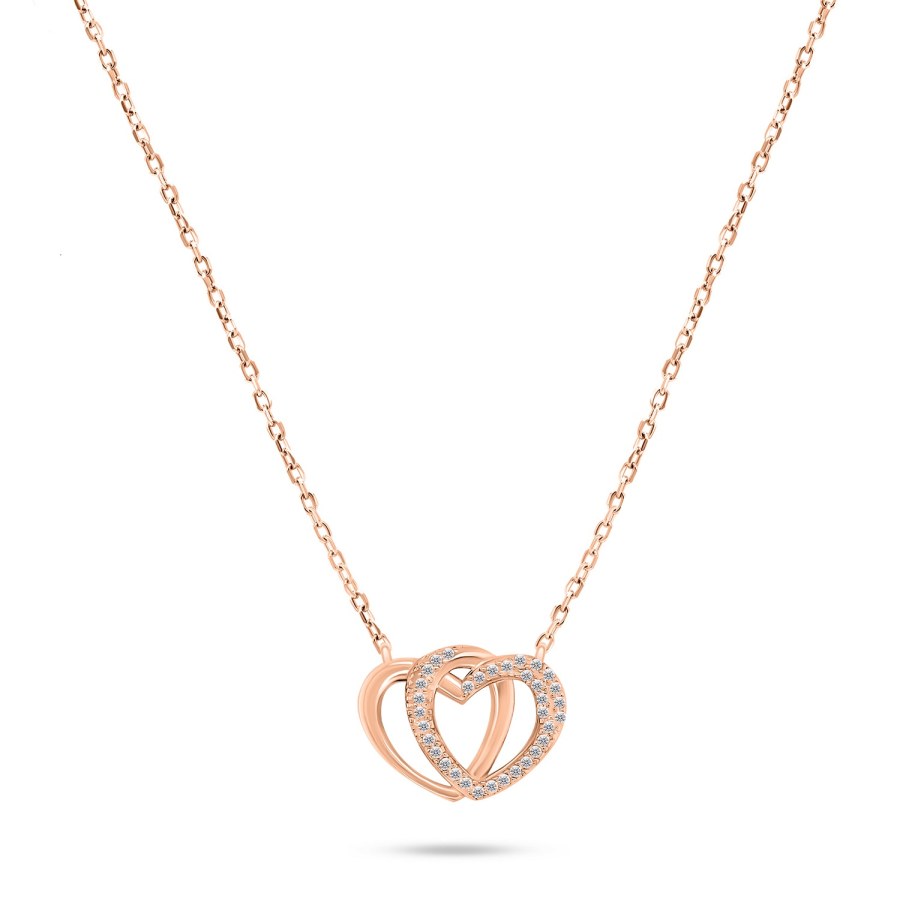 Brilio Silver Slušivý bronzový náhrdelník srdce se zirkony NCL83R - Náhrdelníky