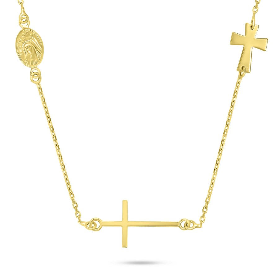 Brilio Silver Slušivý pozlacený náhrdelník s křížem NCL108Y - Náhrdelníky
