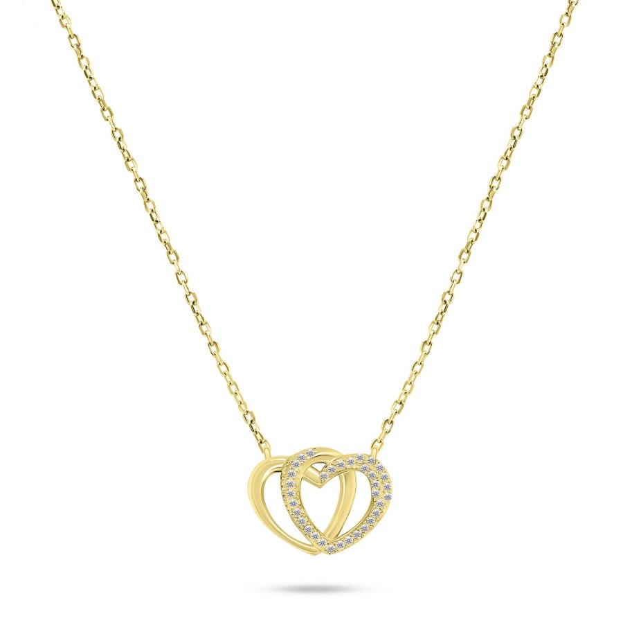 Brilio Silver Slušivý pozlacený náhrdelník srdce se zirkony NCL83Y - Náhrdelníky
