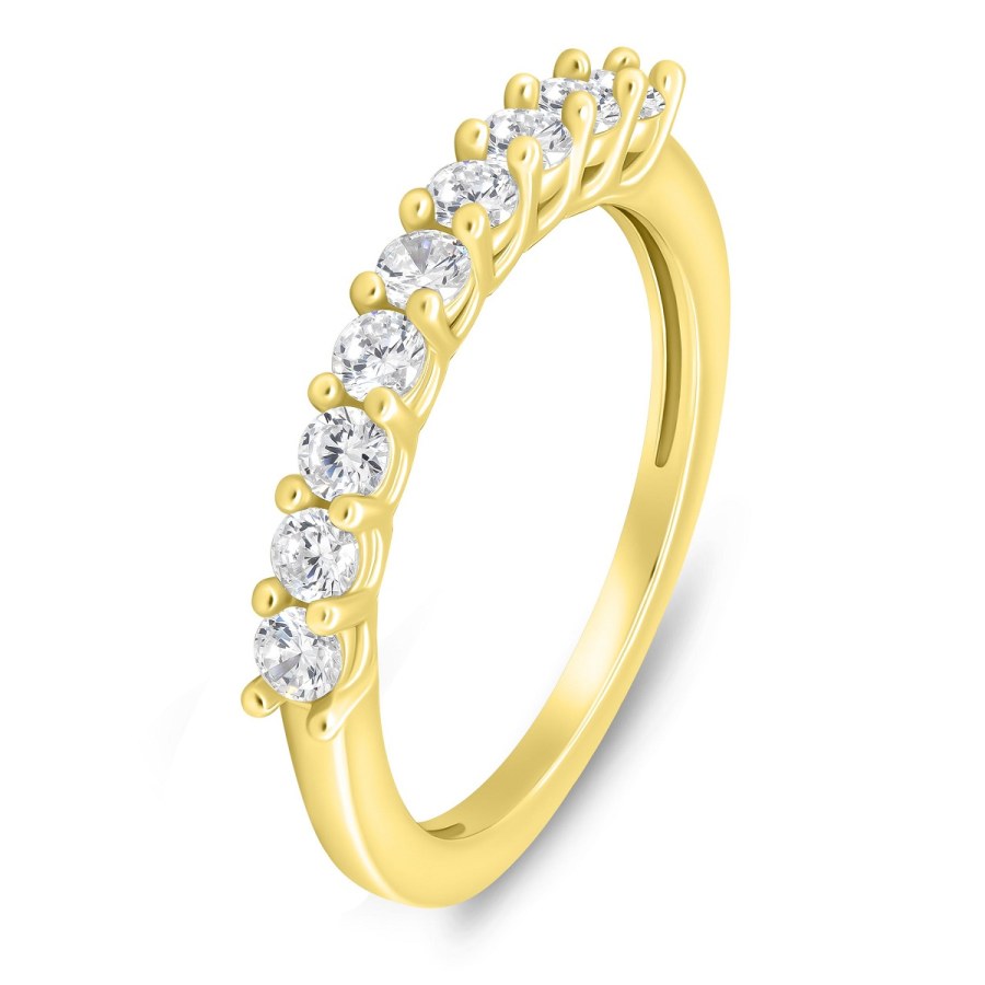 Brilio Silver Slušivý pozlacený prsten s čirými zirkony RI063Ya 50 mm - Prsteny Prsteny s kamínkem