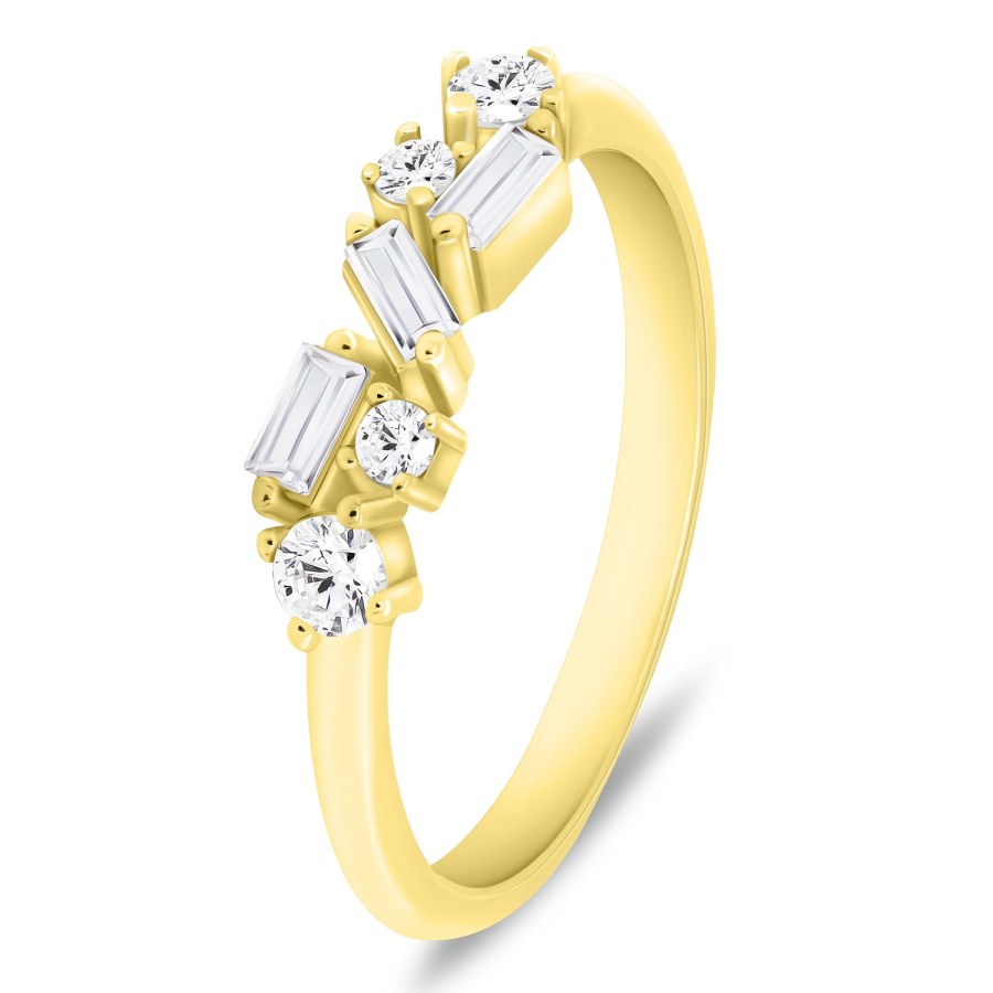 Brilio Silver Slušivý pozlacený prsten s čirými zirkony RI121Y 58 mm - Prsteny Prsteny s kamínkem