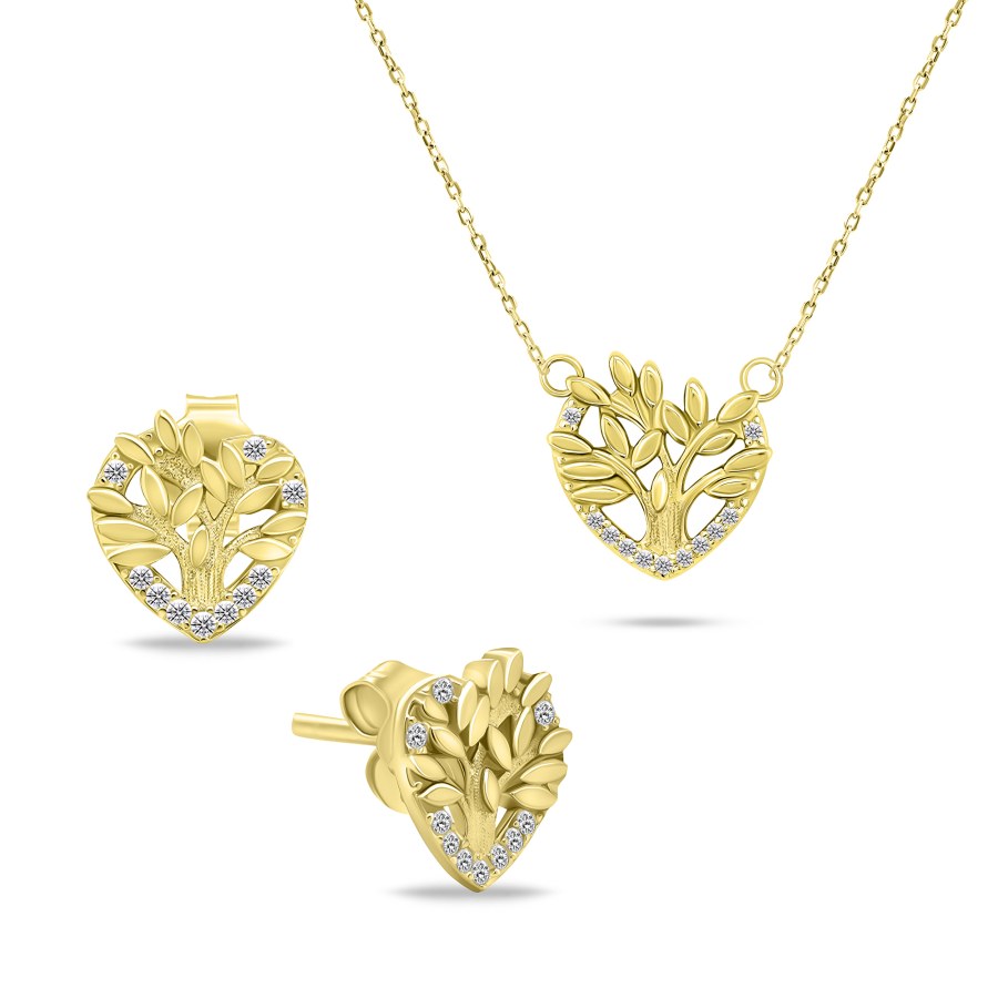 Brilio Silver Slušivý pozlacený set šperků Strom života SET236Y (náhrdelník, náušnice) - Sety šperků Soupravy šperků