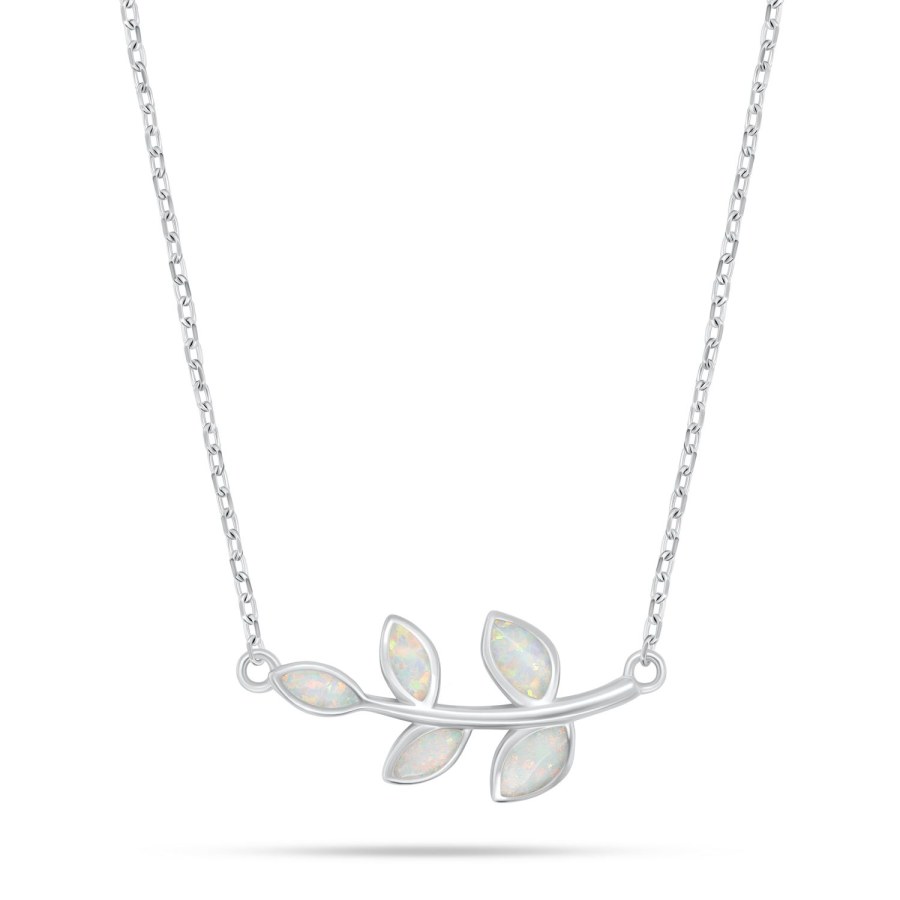 Brilio Silver Slušivý stříbrný náhrdelník lístky s bílým opálem NCL165W - Náhrdelníky
