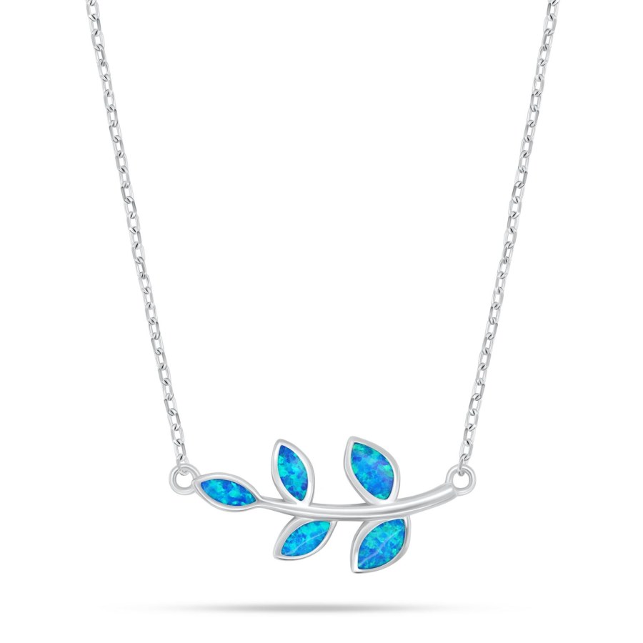 Brilio Silver Slušivý stříbrný náhrdelník lístky s modrým opálem NCL165WB - Náhrdelníky