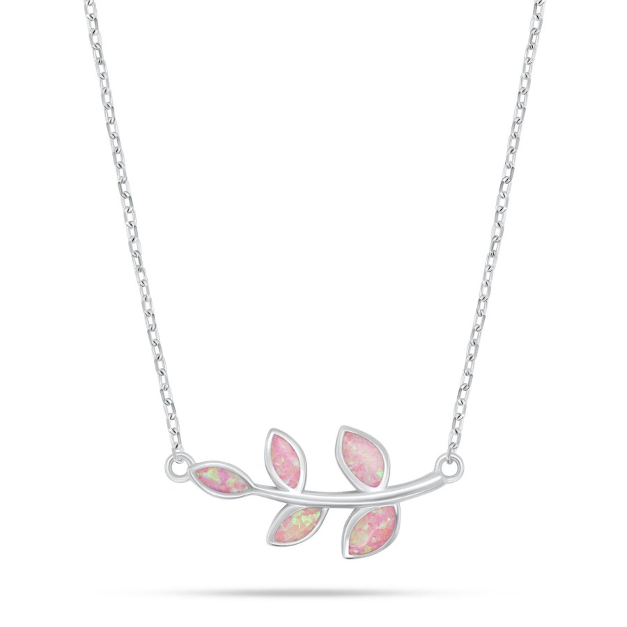 Brilio Silver Slušivý stříbrný náhrdelník lístky s růžovým opálem NCL165WP - Náhrdelníky