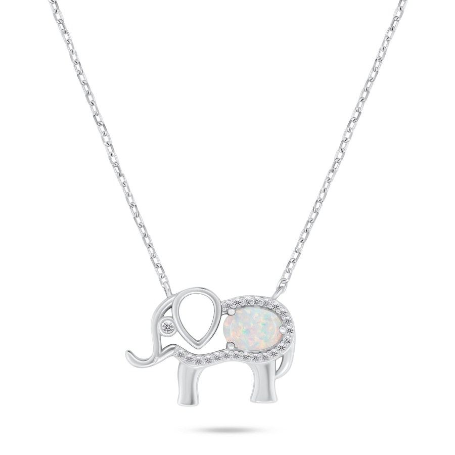 Brilio Silver Slušivý stříbrný náhrdelník s opálem Slon NCL133W - Náhrdelníky