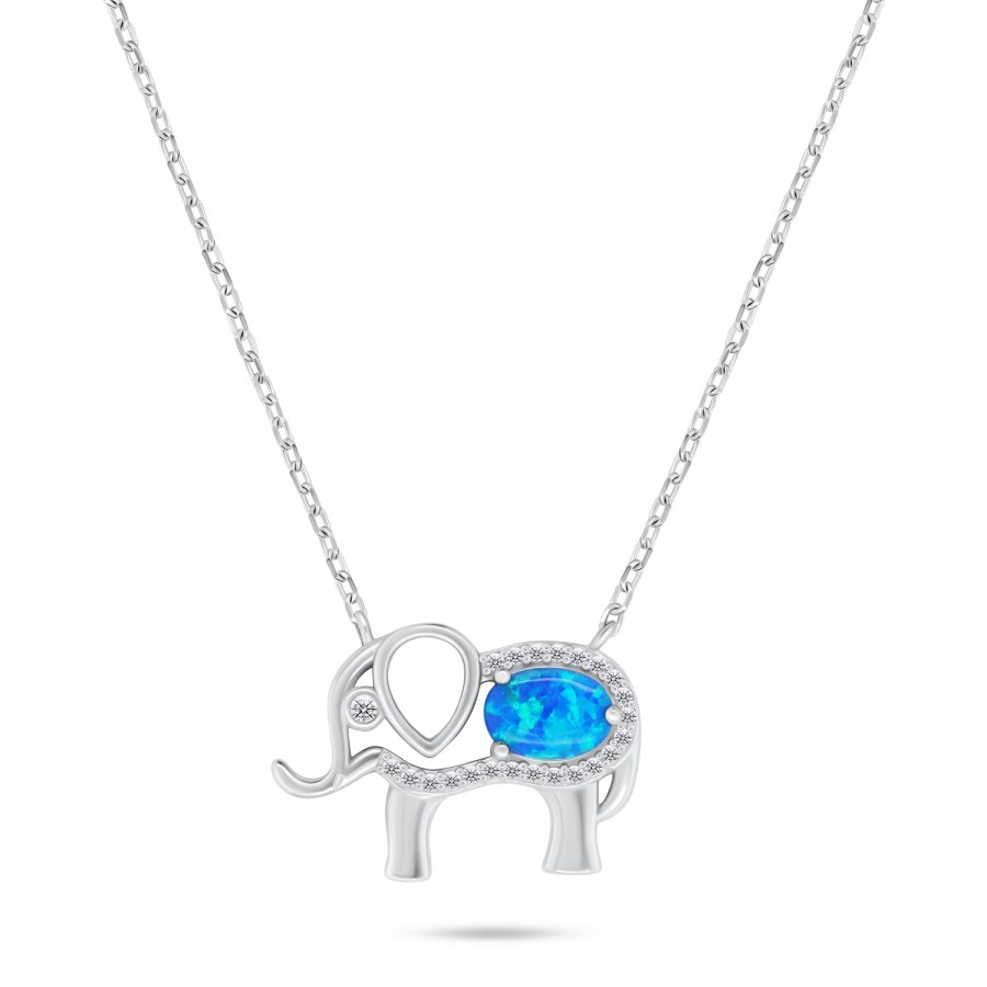 Brilio Silver Slušivý stříbrný náhrdelník s opálem Slon NCL133WB - Náhrdelníky