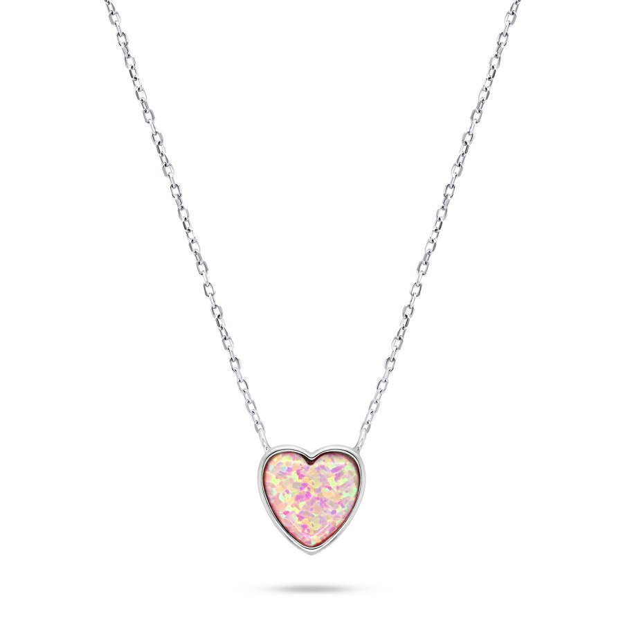 Brilio Silver Slušivý stříbrný náhrdelník Srdce s opálem NCL74WP - Náhrdelníky