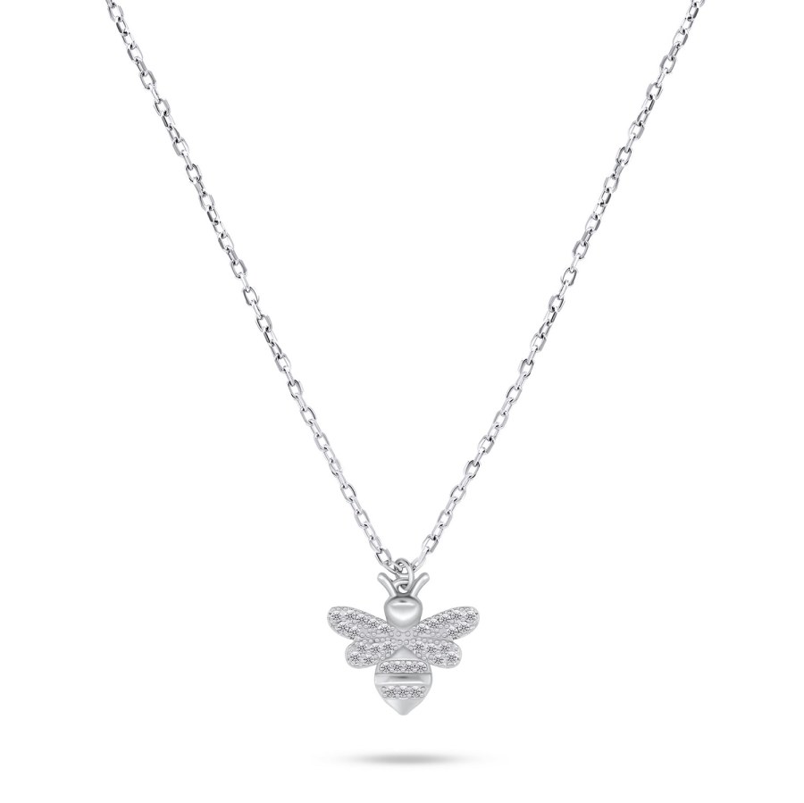 Brilio Silver Slušivý stříbrný náhrdelník Včelka se zirkony NCL88W - Náhrdelníky