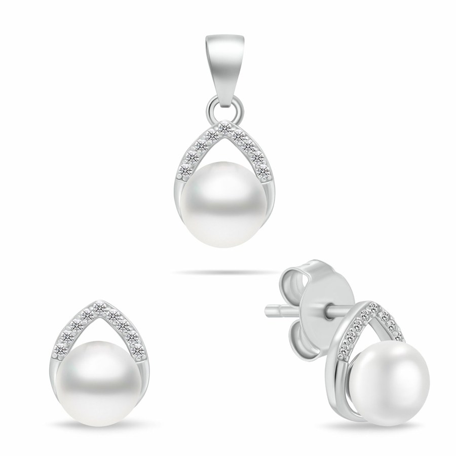Brilio Silver Sofistikovaný stříbrný set šperků s perlami SET290W (náušnice, přívěsek) Brilio Silver Sofistikovaný stříbrný set šperků s perlami SET290W (náušnice, přívěsek) - Náušnice Pecky