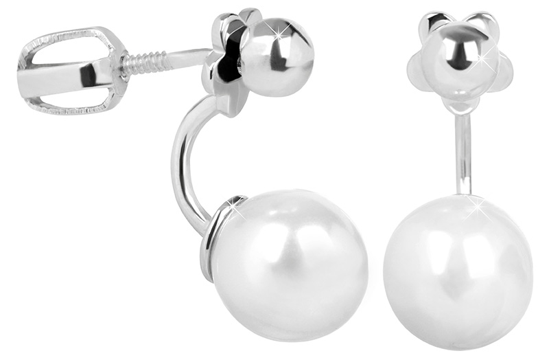 Brilio Silver Stříbrné náušnice se syntetickou perlou 2v1 438 001 01786 04 - Náušnice Ostatní typy náušnic
