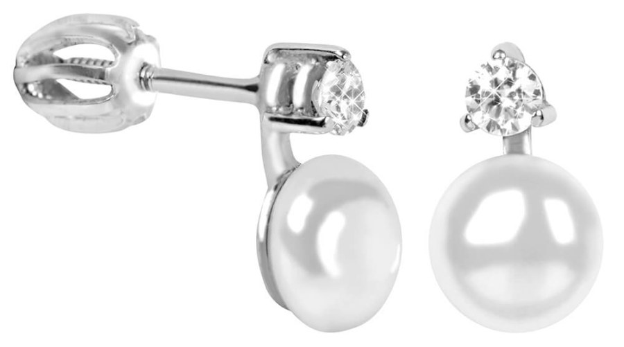 Brilio Silver Stříbrné náušnice se syntetickou perlou a krystalem 435 001 00025 04 - Náušnice Pecky