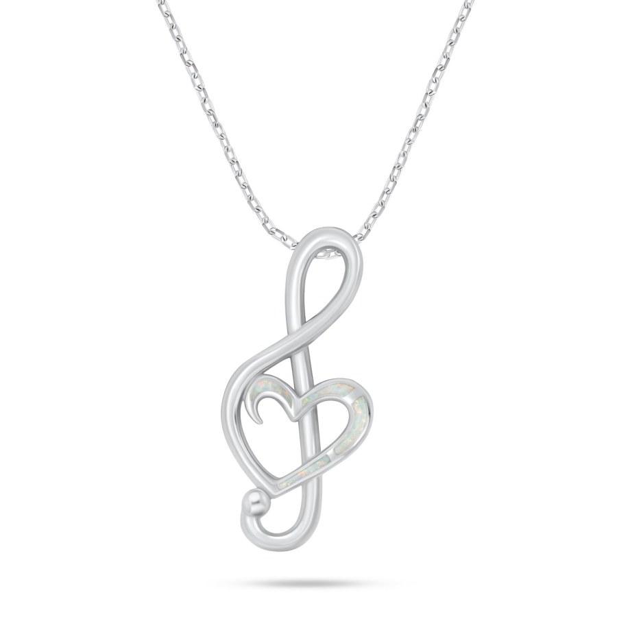 Brilio Silver Stříbrný náhrdelník Houslový klíč se syntetickým opálem NCL164W - Náhrdelníky