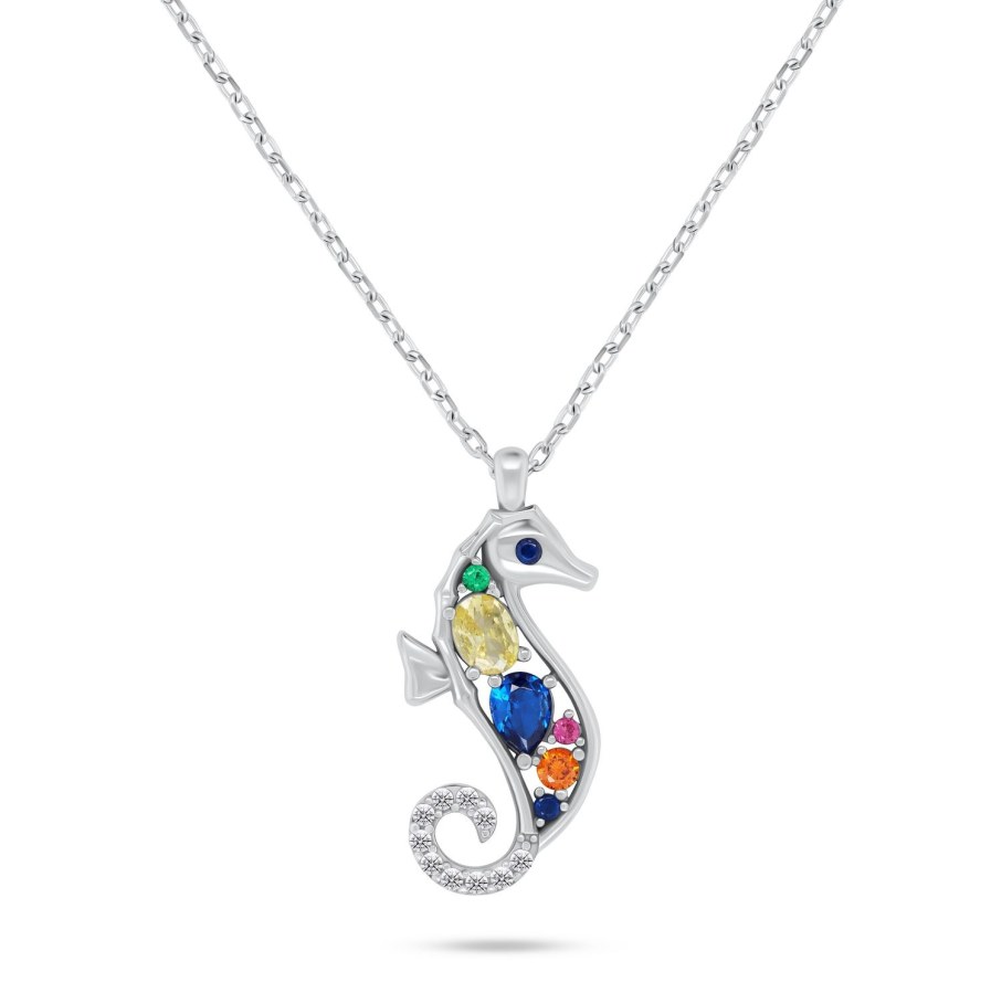 Brilio Silver Stříbrný náhrdelník Mořský koník s barevnými zirkony NCL161WRBW - Náhrdelníky