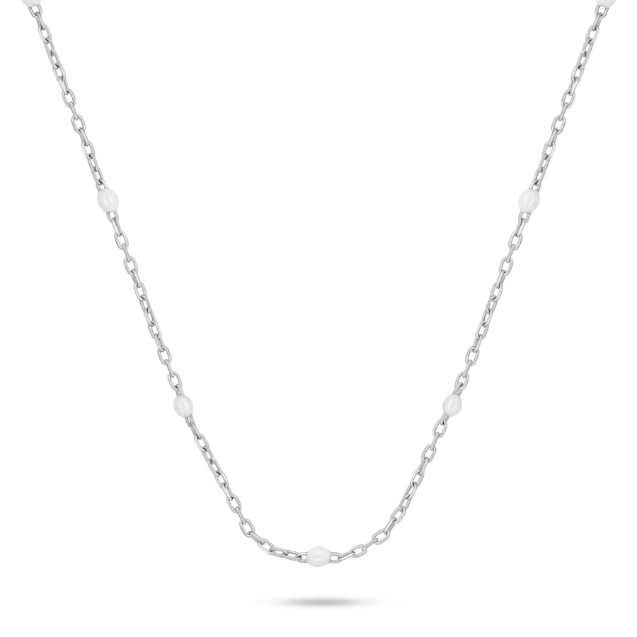 Brilio Silver Stříbrný náhrdelník s bílými kuličkami NCL112W