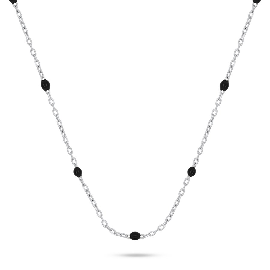 Brilio Silver Stříbrný náhrdelník s černými kuličkami NCL112WBC - Náhrdelníky