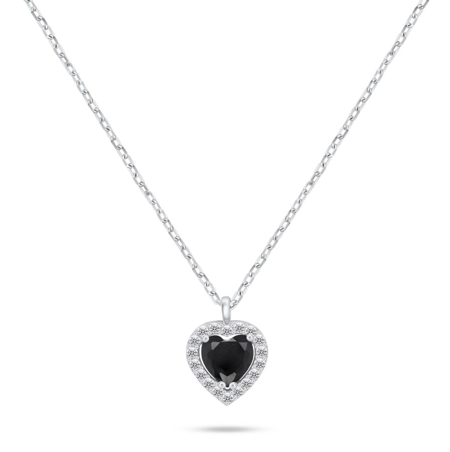 Brilio Silver Stříbrný náhrdelník Srdce s černým zirkonem NCL158WBC - Náhrdelníky