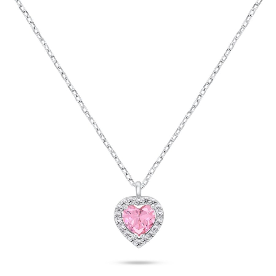 Brilio Silver Stříbrný náhrdelník Srdce s růžovým zirkonem NCL158WP - Náhrdelníky