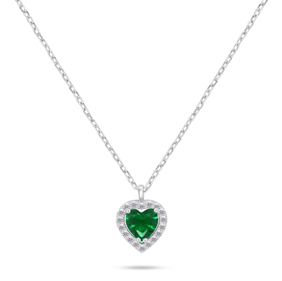Brilio Silver Stříbrný náhrdelník Srdce se zeleným zirkonem NCL158WG - Náhrdelníky
