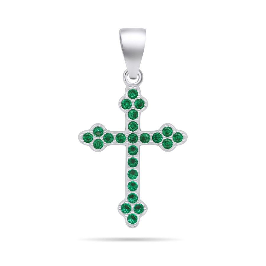Brilio Silver Stříbrný přívěsek se zelenými zirkony Křížek PT84WG - Přívěsky a korálky