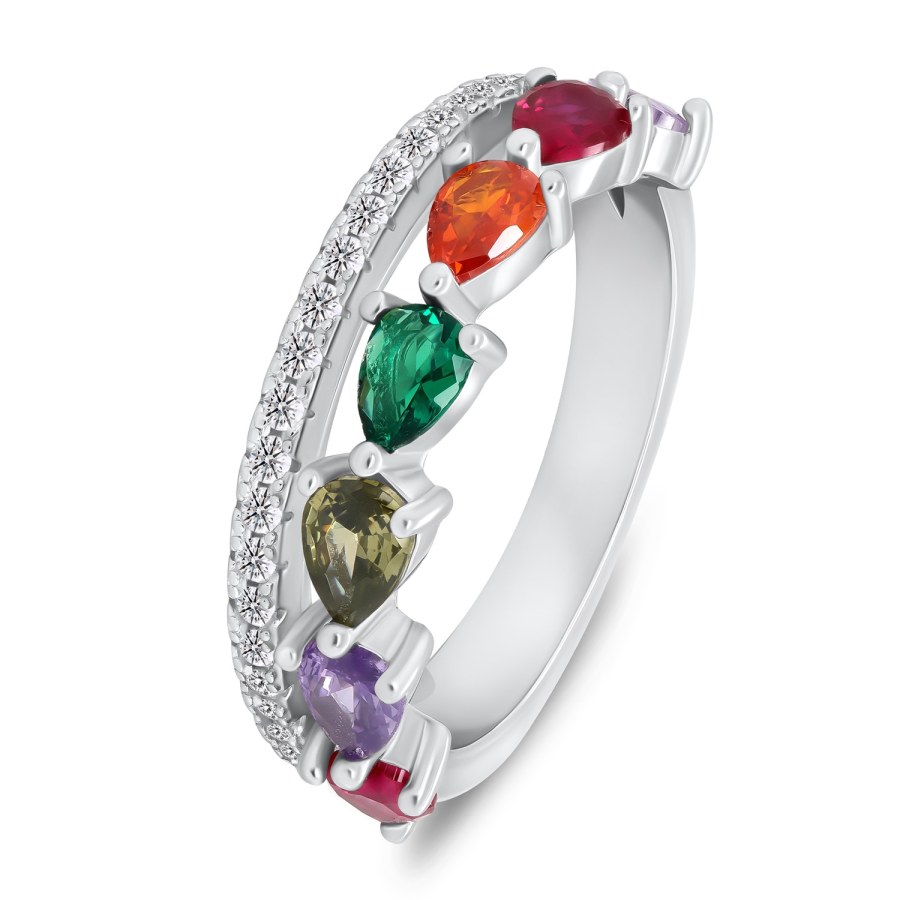 Brilio Silver Stříbrný prsten s barevnými zirkony RI127W 50 mm - Prsteny Prsteny s kamínkem