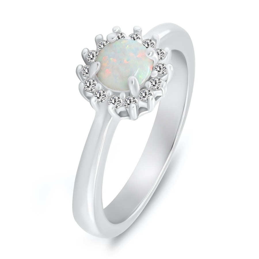 Brilio Silver Stříbrný prsten s bílým syntetickým opálem a zirkony RI110W 52 mm - Prsteny Prsteny s kamínkem