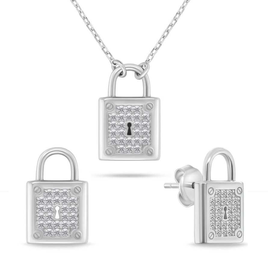 Brilio Silver Stříbrný set okouzlujících šperků se zirkony SET281W (náušnice, náhrdelník) Brilio Silver Stříbrný set okouzlujících šperků se zirkony SET281W (náušnice, náhrdelník) - Náušnice Pecky