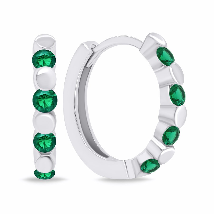 Brilio Silver Stylové stříbrné kruhy se zelenými zirkony EA676WG - Náušnice Kruhy