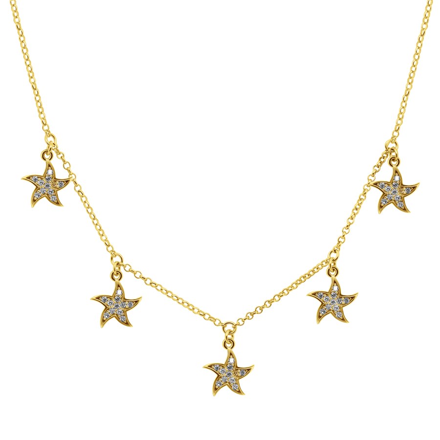 Brilio Silver Stylový pozlacený náhrdelník se zirkony Hvězdičky NCL13Y - Náhrdelníky