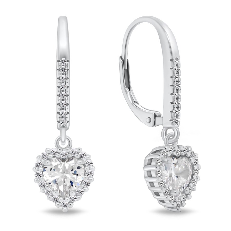Brilio Silver Třpytivé visací náušnice Srdíčka se zirkony EA1265W