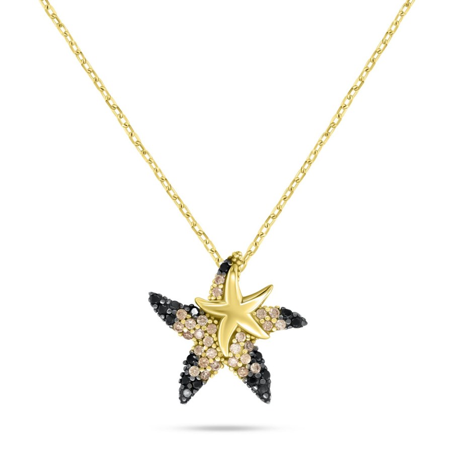 Brilio Silver Třpytivý pozlacený náhrdelník Mořská hvězdice NCL163YBC - Náhrdelníky