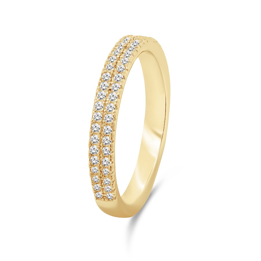 Brilio Silver Třpytivý pozlacený prsten s čirými zirkony RI059Y 50 mm - Prsteny Prsteny s kamínkem