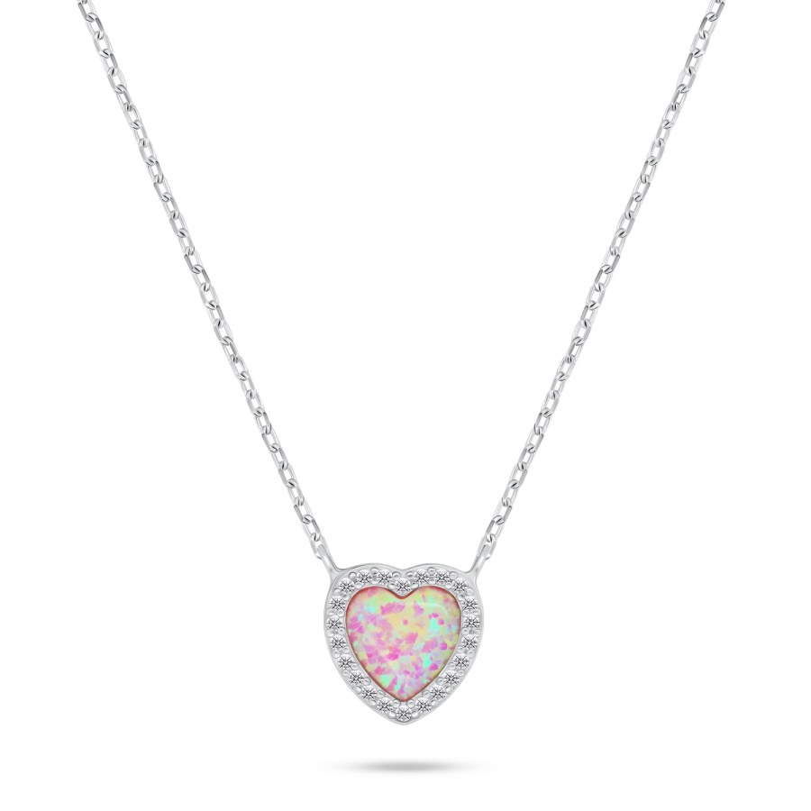 Brilio Silver Třpytivý stříbrný náhrdelník Srdce s opálem NCL134WP - Náhrdelníky