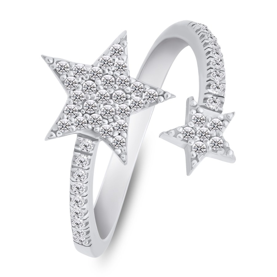 Brilio Silver Třpytivý stříbrný otevřený prsten se zirkony RI076W - Prsteny Prsteny s kamínkem
