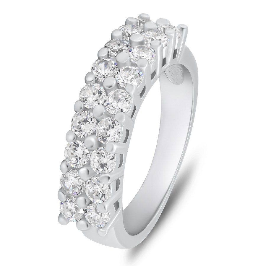 Brilio Silver Třpytivý stříbrný prsten s čirými zirkony RI067W 50 mm - Prsteny Prsteny s kamínkem