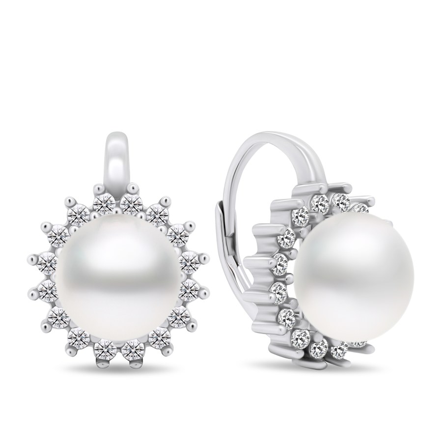 Brilio Silver Úchvatné stříbrné náušnice s perlami a zirkony EA418W - Náušnice Visací náušnice