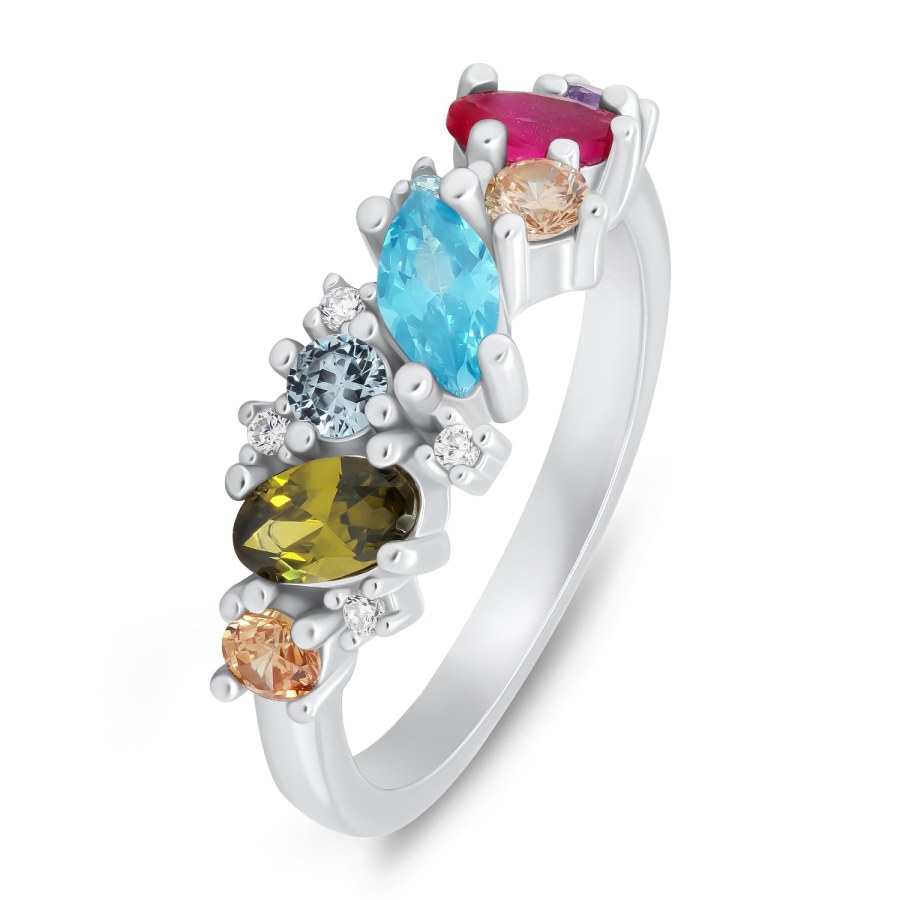 Brilio Silver Výrazný stříbrný prsten s barevnými zirkony RI099W 56 mm - Prsteny Prsteny s kamínkem
