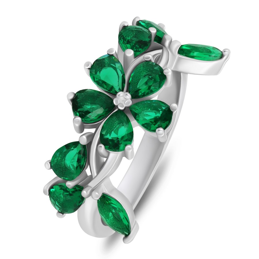 Brilio Silver Výrazný stříbrný prsten se zelenými zirkony RI066WG 54 mm - Prsteny Prsteny s kamínkem