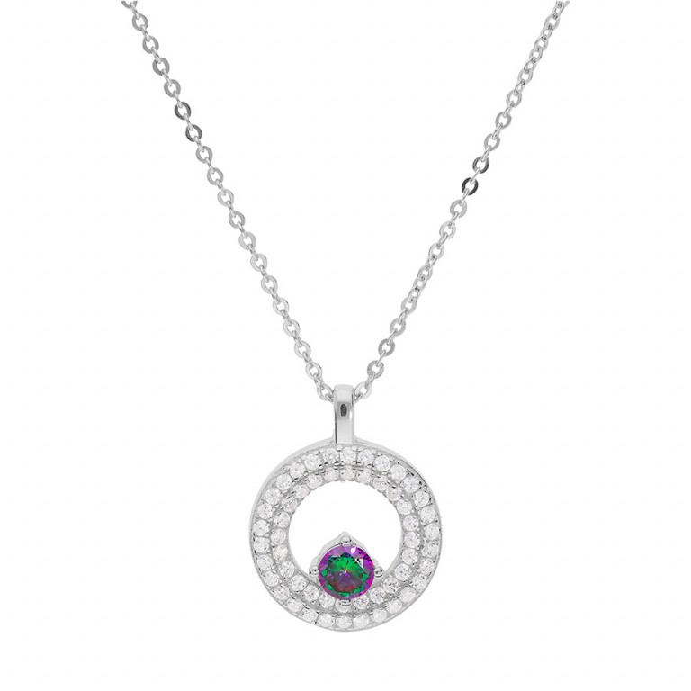 Brilio Silver Zářivý stříbrný náhrdelník s duhovým topazem Mystic Stone MP04957A (řetízek, přívěsek) - Náhrdelníky