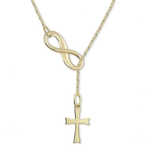 Brilio Zlatý originální náhrdelník Nekonečno s křížkem 40 cm 273 001 00132 - Náhrdelníky