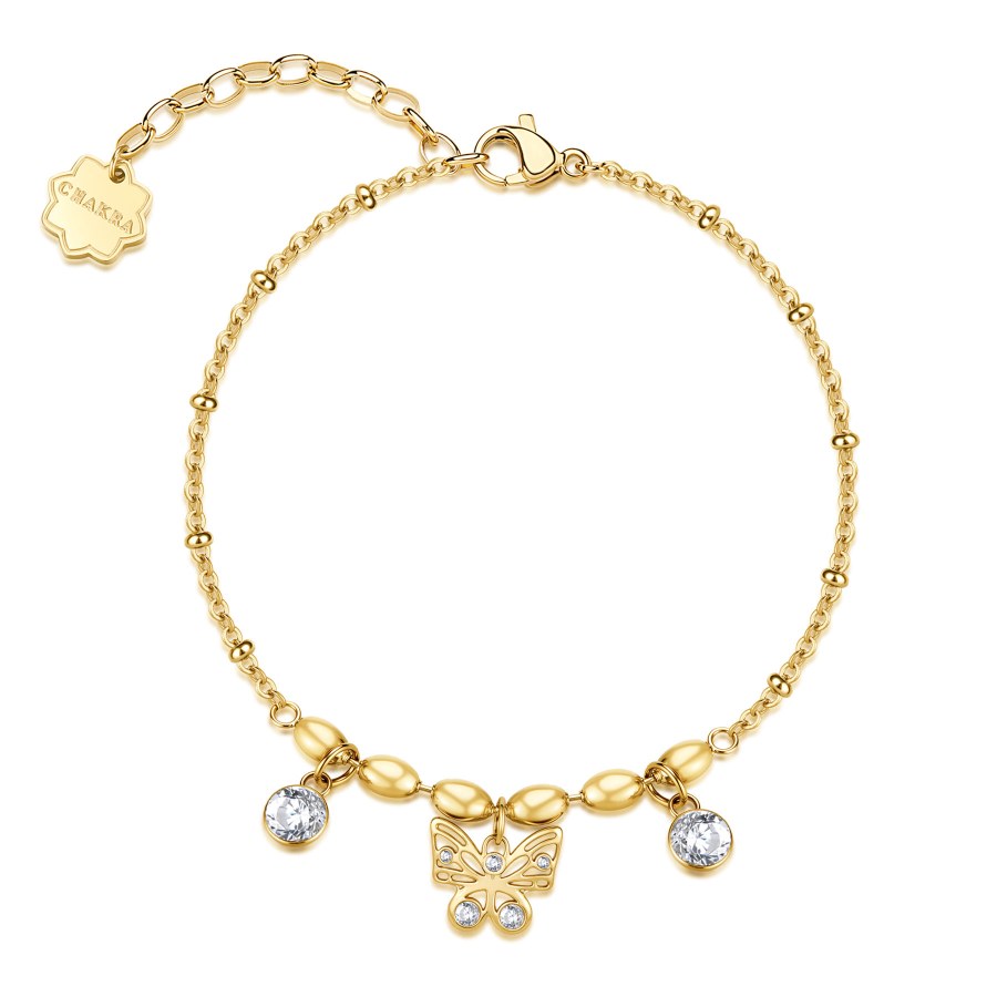 Brosway Půvabný pozlacený náramek s přívěsky Motýl Chakra BHKB268
