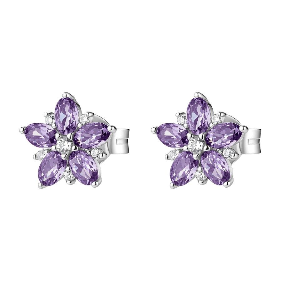 Brosway Stříbrné květinové náušnice Fancy Magic Purple FMP136 - Náušnice Pecky