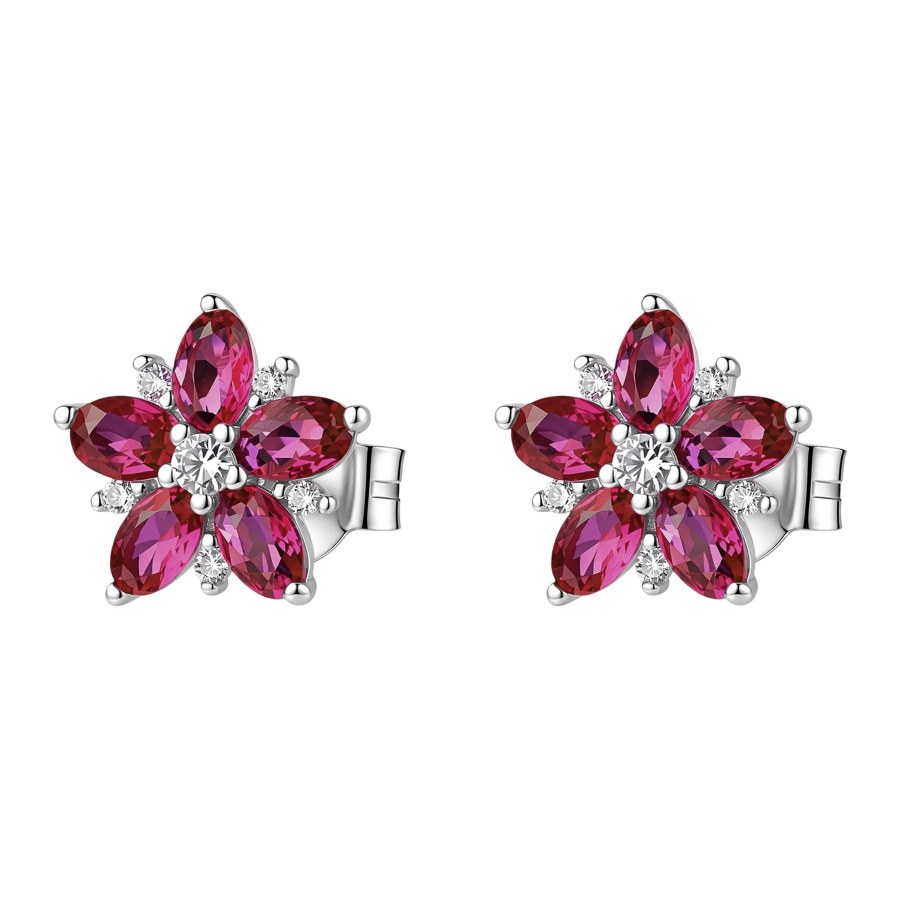 Brosway Stříbrné květinové náušnice Fancy Passion Ruby FPR147